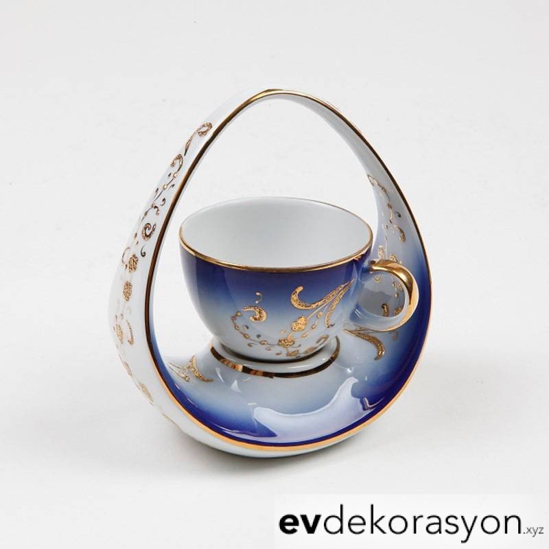Kütahya Porselen El Yapımı Sepet Kahve Fincanı Mavi