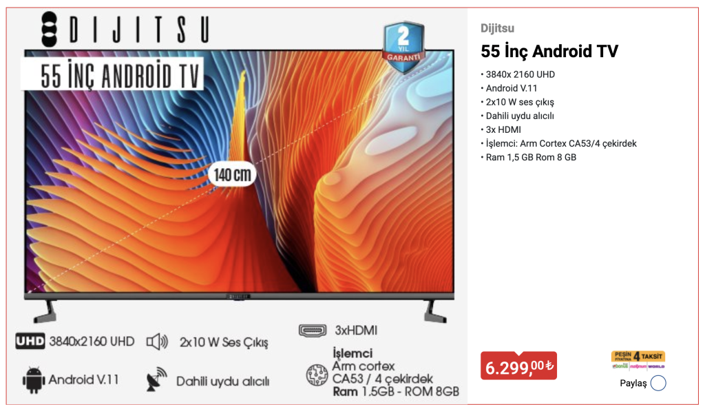 Dijitsu 55 İnç Android TV Fiyatı