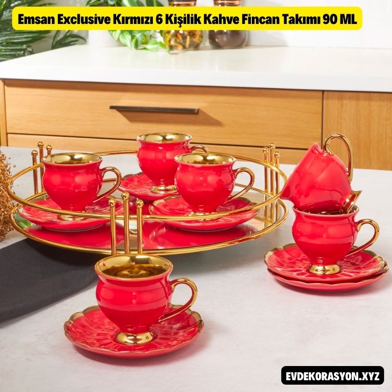 Emsan Exclusive Kırmızı 6 Kişilik Kahve Fincan Takımı 90 ML Fiyatı 349.99TL